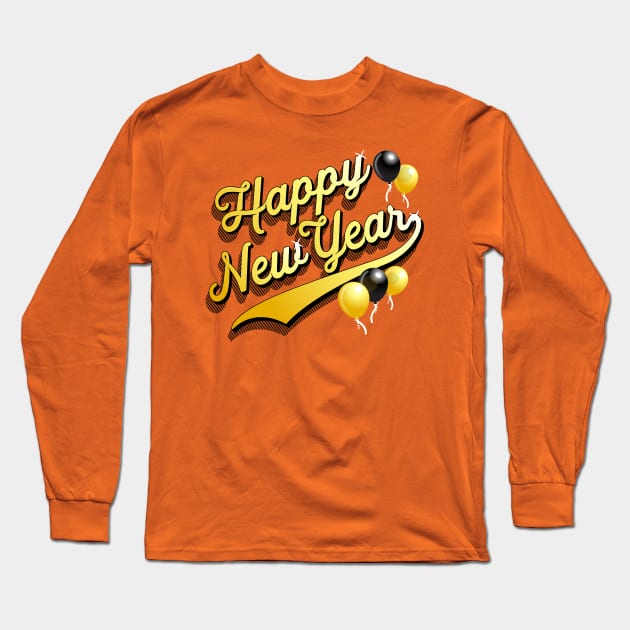 Happy New Year with Black and Gold Balloons Party Favors Long Sleeve T-Shirt by ChattanoogaTshirt